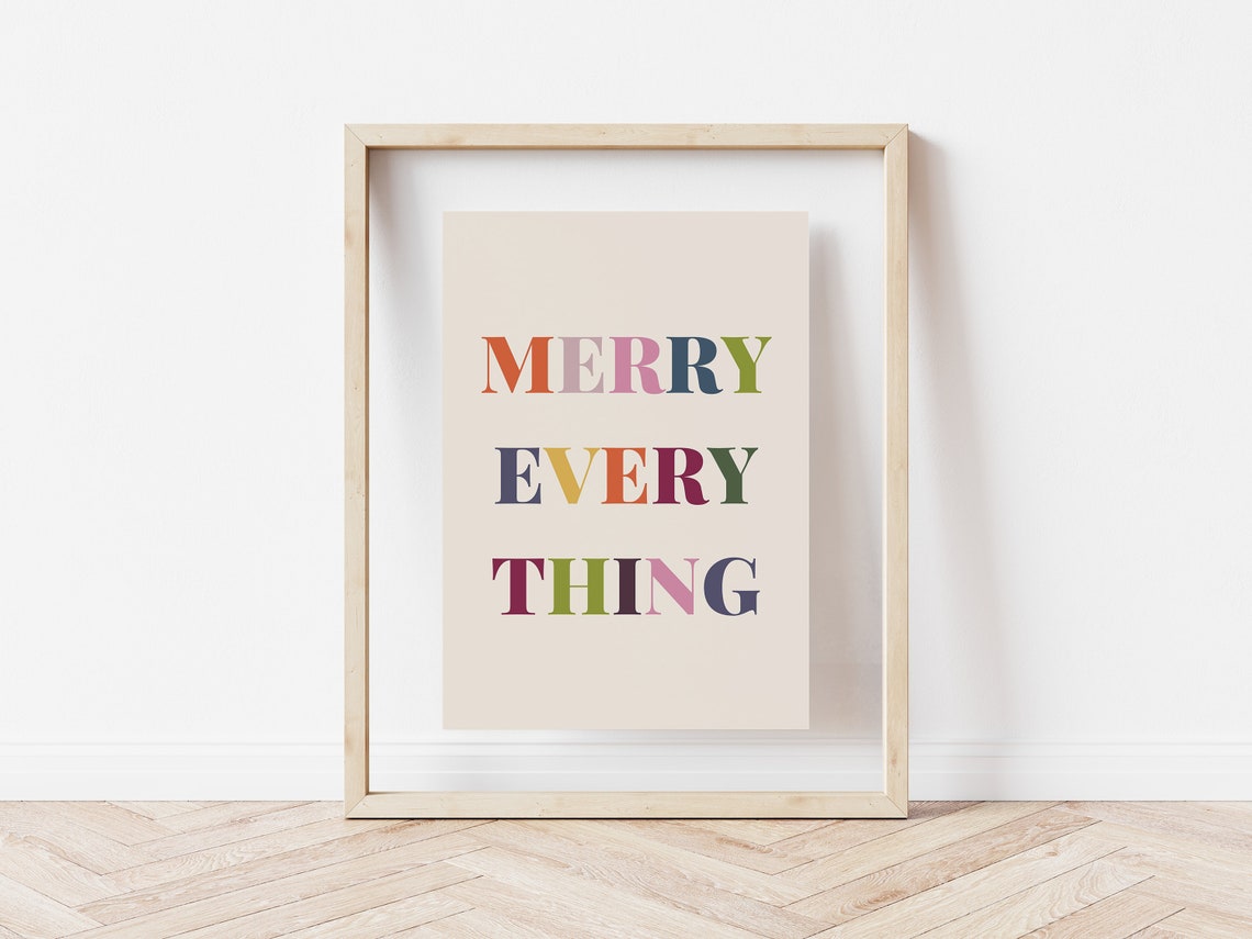 Merry Everything Multicolor Typography Print Boho Holiday Wall Art - Image 2