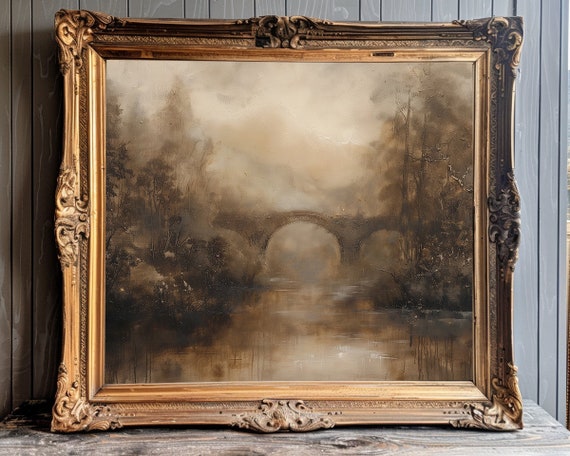 Brown Tone Wall Art Moody Brown Wall Art Moody Bridge Oil Painting Print Dark Cottagecore Wall Art Abstract Oil Painting Bridge