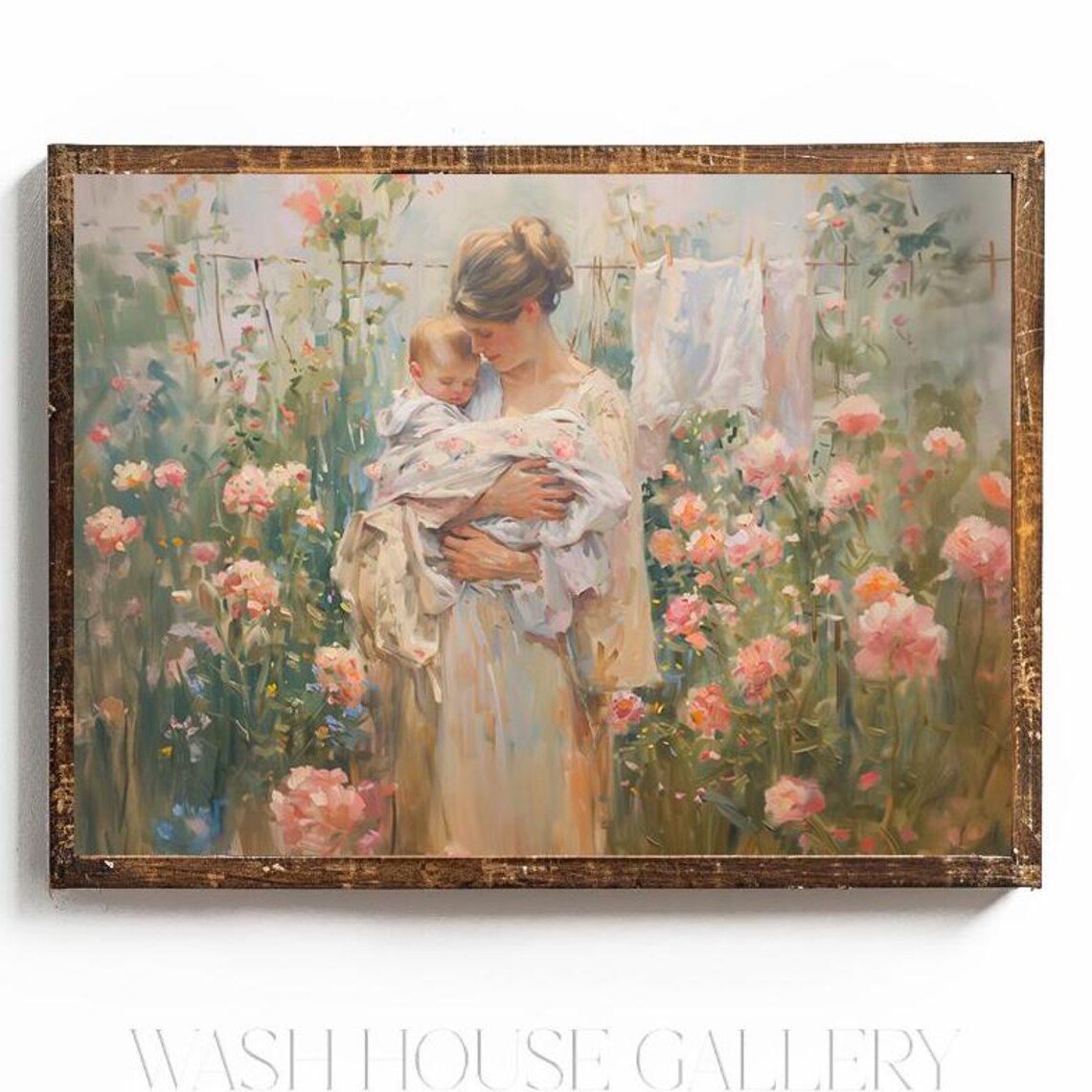 Mother Embracing Baby In Blooming Garden Vintage Nursery Poster - Image 3