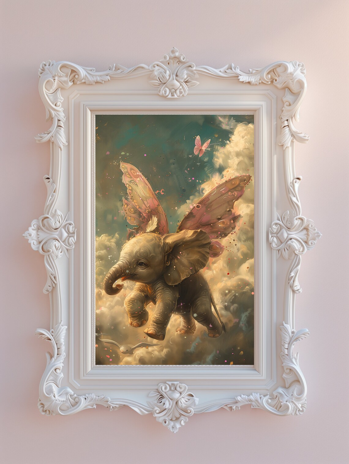 Flying Baby Elephant With Butterfly Wings Fantasy Art Poster - Image 2