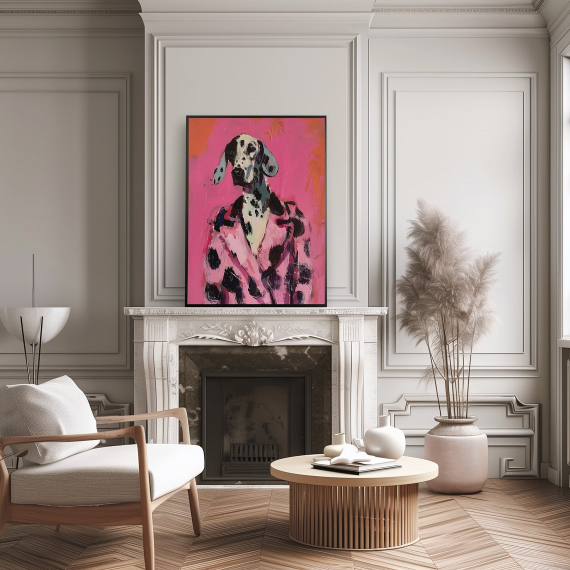 Dalmatian in Pink Blazer Hot Pink Maximalist Dog Portrait Poster - Image 2