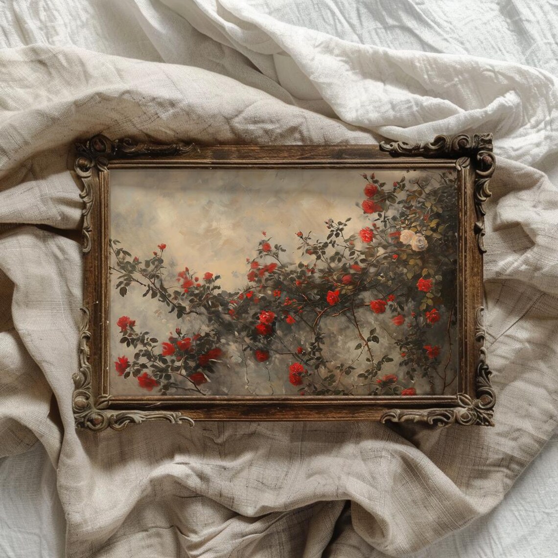 Red Climbing Roses On Wall Vintage Botanical Floral Art Poster - Image 4