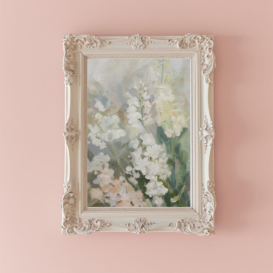 Soft White Spring Blossoms in Muted Floral Oil Painting Poster - Image 3