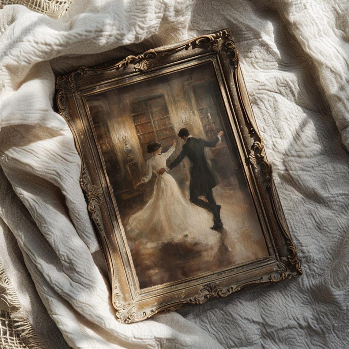 Romantic Couple Dancing In Library Candlelit Vintage Style Poster - Image 4