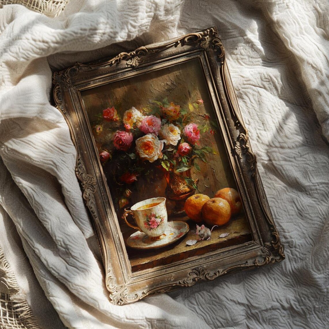 Victorian Teacup with Roses Apples and a Little Mouse Poster - Image 2
