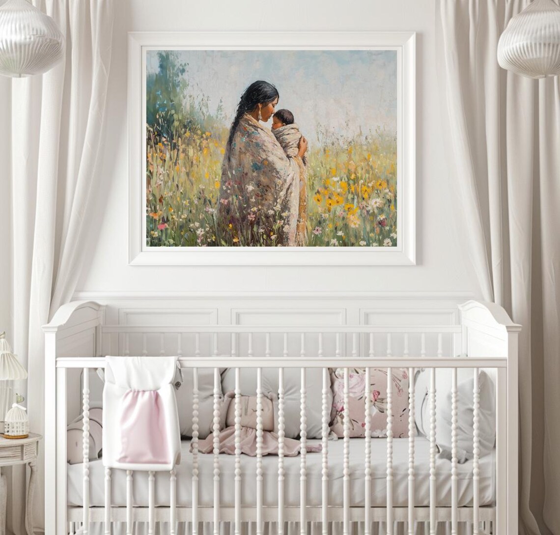 Mother Embracing Her Baby in a Blooming Wildflower Meadow Poster - Image 3