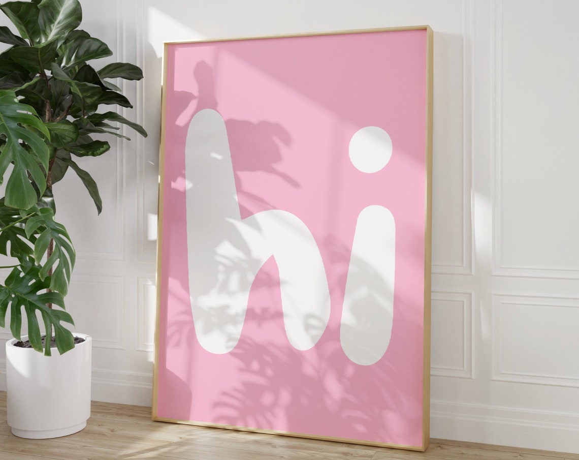 Hi Bubble Letter Pink Minimalist Poster Simple Typography Room Decor - Image 3