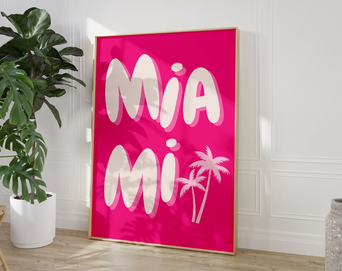 Miami City Travel Print Art Pink Miami Travel Exhibition Print Trendy Wall Print Usa Miami Poster Dorm Room Decor