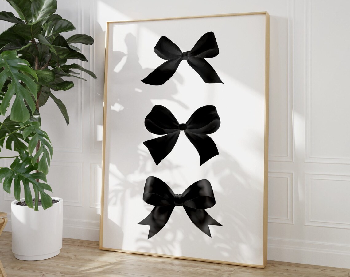 Black Satin Bow Trio Minimal Preppy Chic Fashion Wall Poster - Image 3