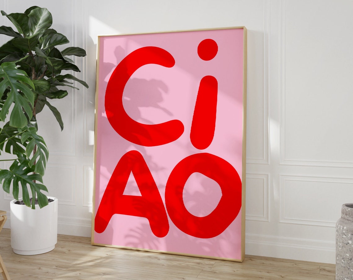 Ciao Red Bubble Letter Pink Italian Greeting Dorm Wall Poster - Image 4