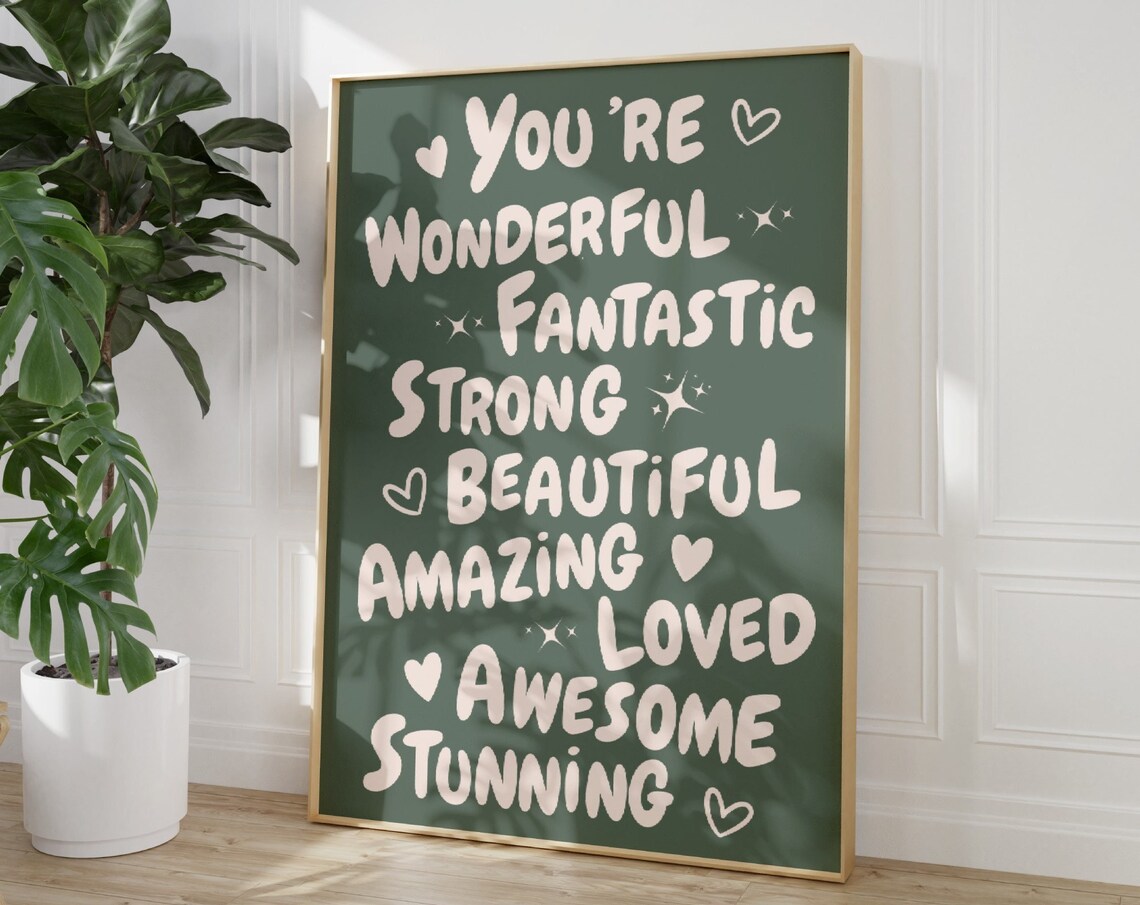 You Are Wonderful Affirmation Words Sage Green Funky Quote Poster