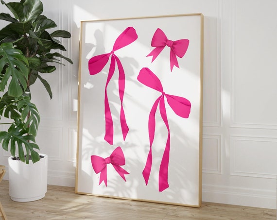 Pink Bow Print Coquette Room Decor Preppy Aesthetic Wall Art Teen Room Decor Pink College Apartment Decor Nursery Girly Wall Art