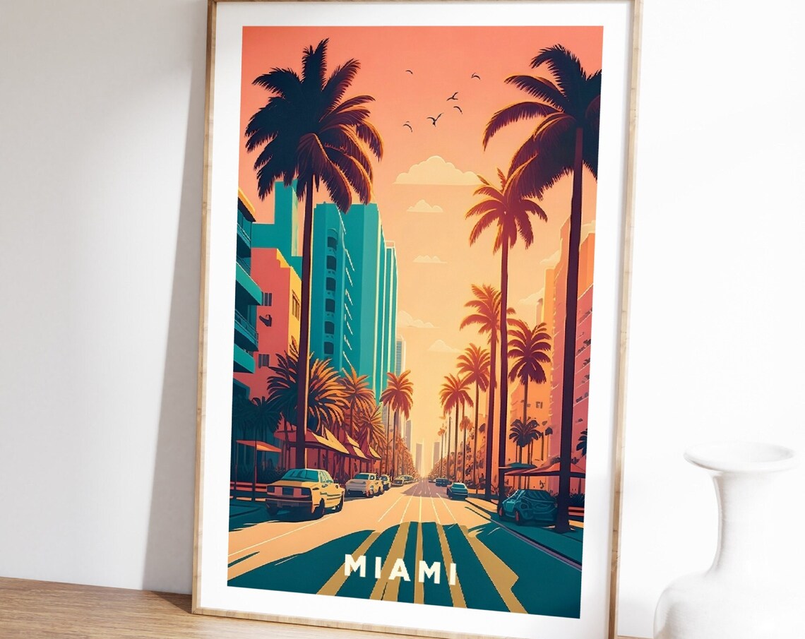 Miami Sunset Palm Tree Street Retro Travel Exhibition Poster - Image 4