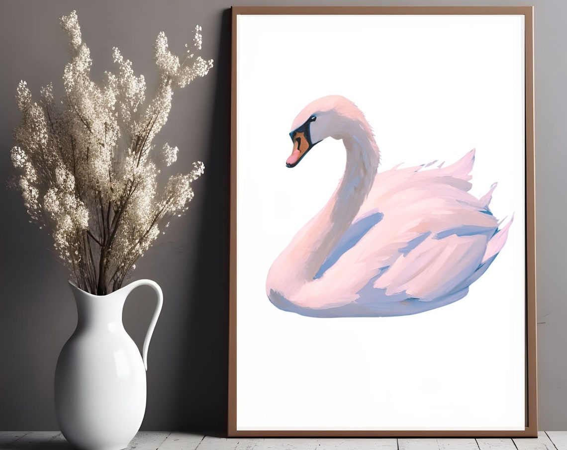 Pink Swan Print Preppy Wall Art Swan Painting Cute Preppy Poster College Apartment Decor Nursery Girly Wall Art Pastel Kids Room Decor - Image 3