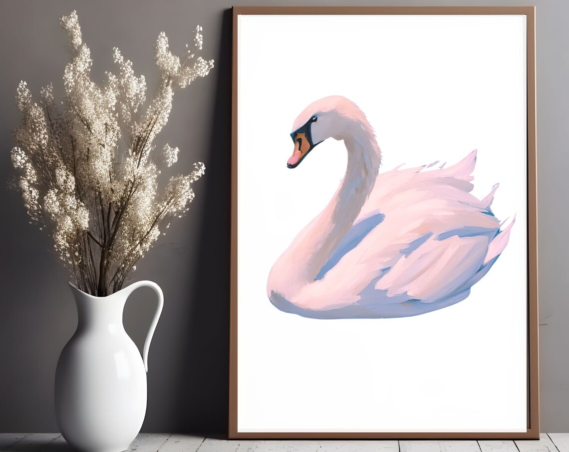 Pink Swan Watercolor Painting Pastel Nursery Kids Room Poster - Image 3