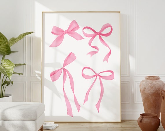 Pink Bow Print Preppy Aesthetic Wall Art Pastel Teen Room Decor Coquette Room Decor College Apartment Decor Pink Nursery Girly Wall Art