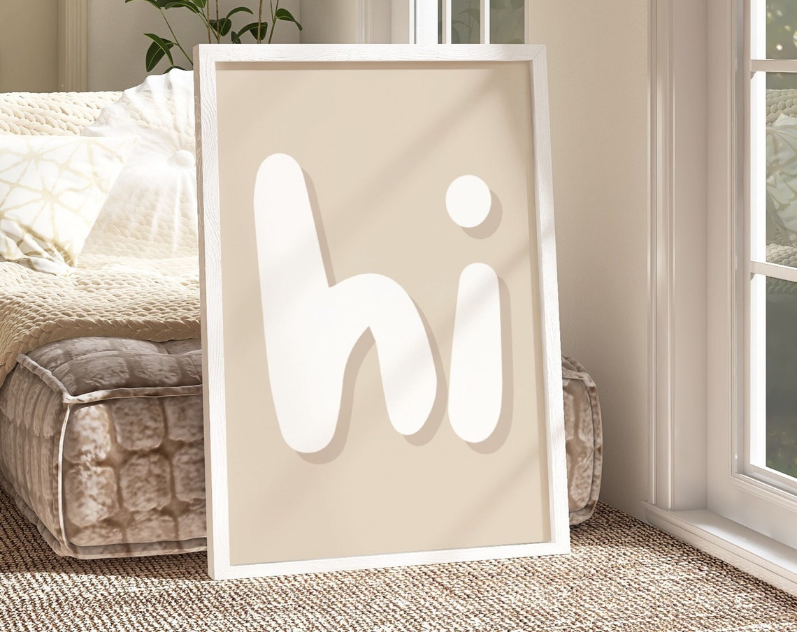 Hi Minimalist Beige Typography Greeting Entryway Wall Poster