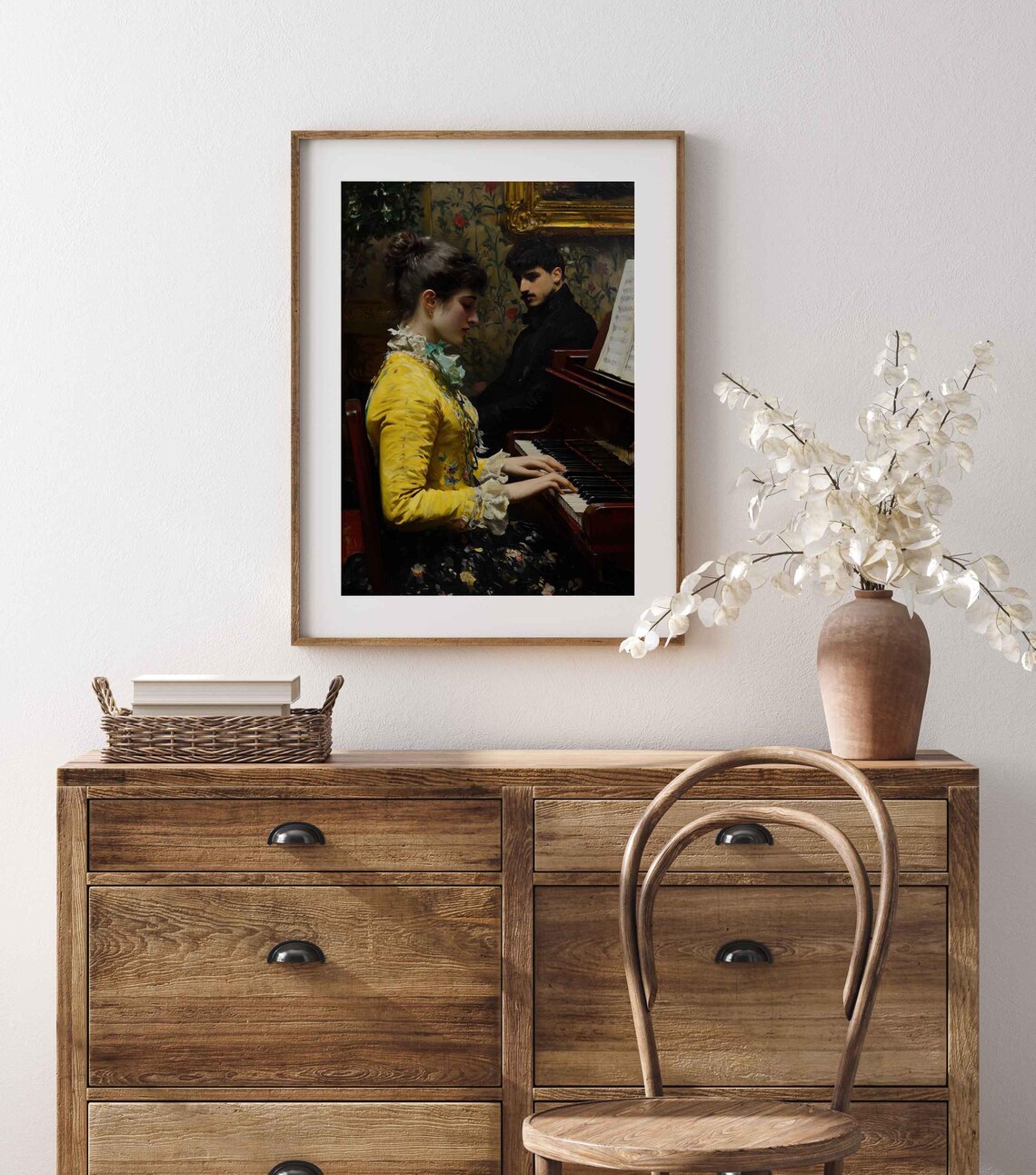 Woman In Yellow Dress Playing Piano Elegant Interior Vintage Figurative Poster - Image 4