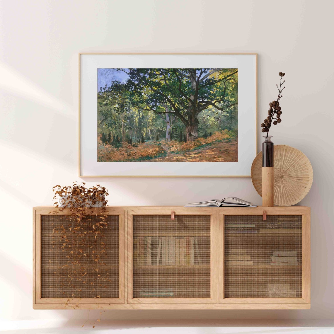 Majestic Old Oak Tree In Sunlit Forest Golden Autumn Leaves Art Poster - Image 3