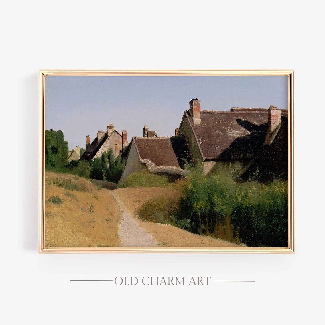 Summer Village Street With Old Stone Houses And Golden Fields Poster