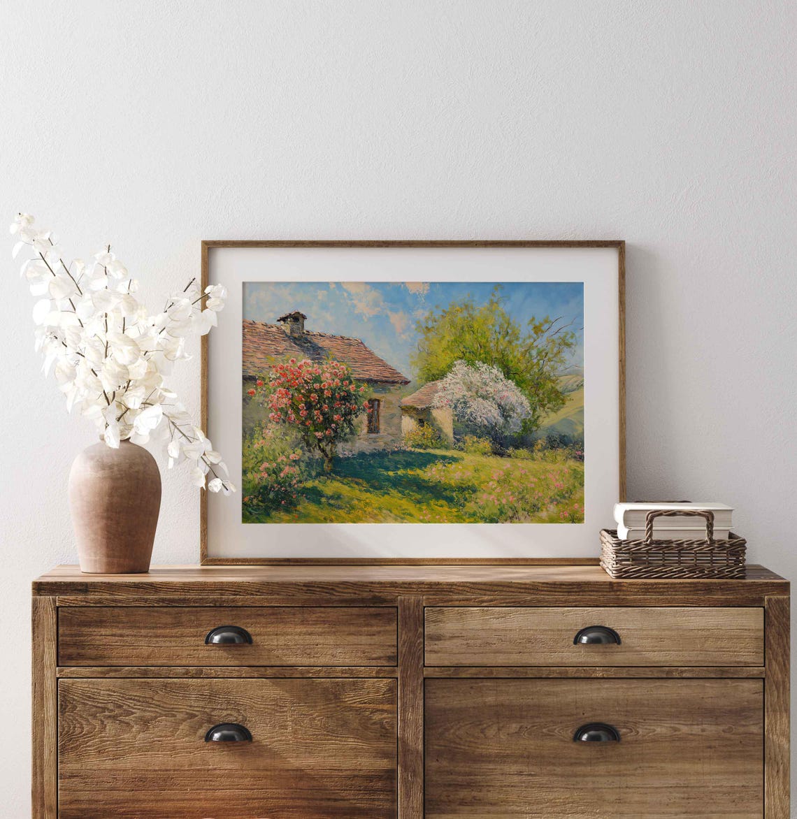 Cottage Oil Painting Vintage Spring Garden Print Landscape Oil Painting Farmhouse Wall Decor Art Wa243 - Image 3