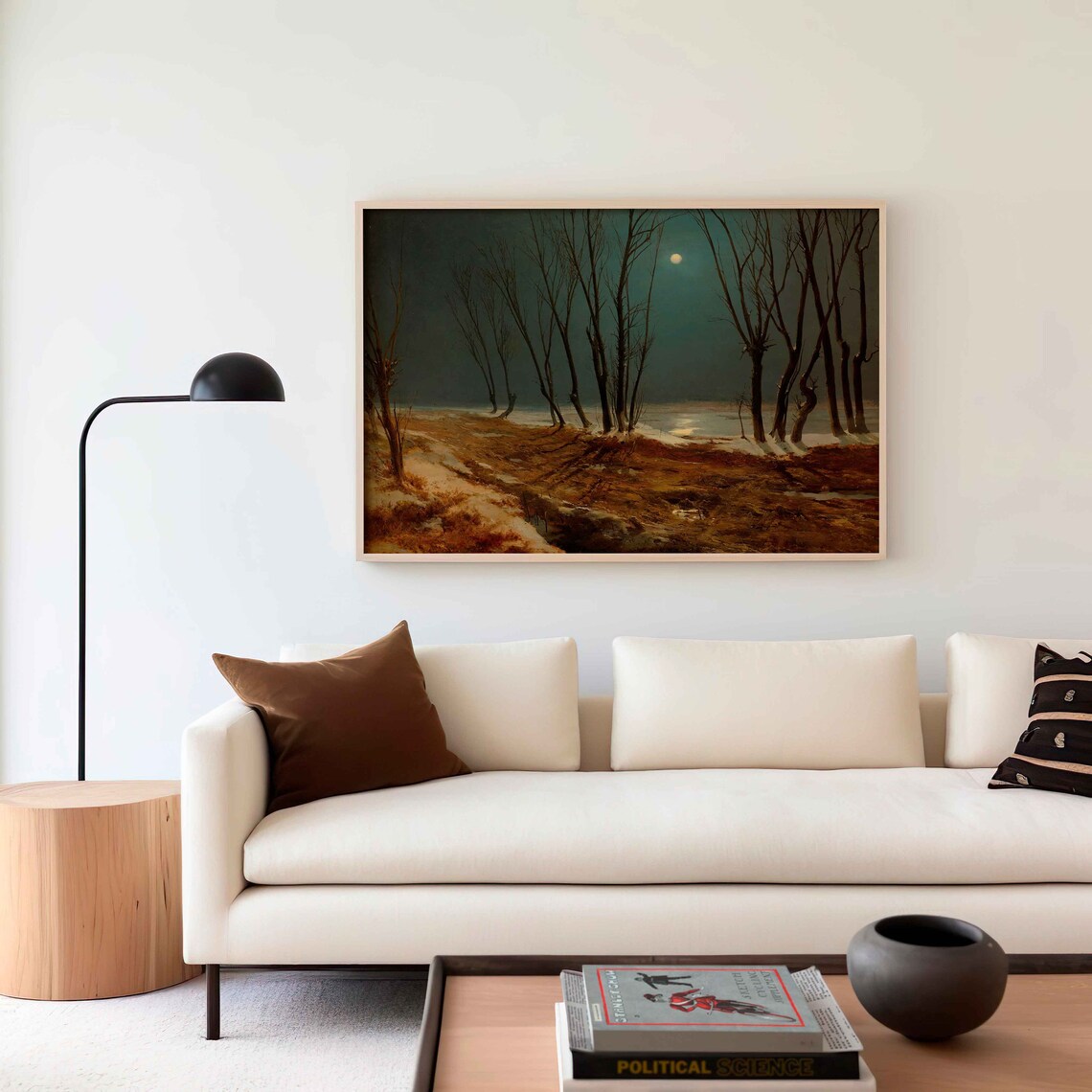 Moonlit Winter River Bare Trees Oil Painting Vintage Night Poster - Image 2