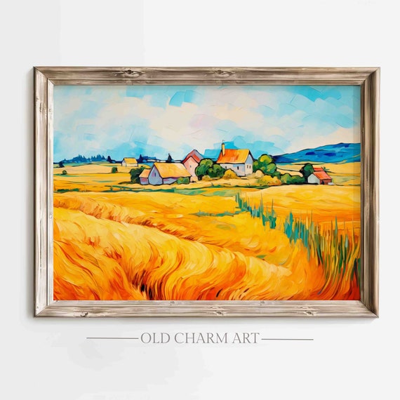 Wheat Field Art Vintage Oil Painting Cottagecore Wall Art Farmhouse Print Decor Wa12
