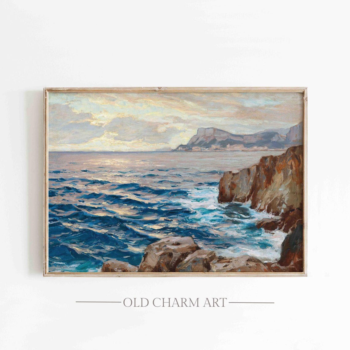 Vintage Seascape Print Sea View Oil Painting Antique Coastal View Art Country Landscape Painting Wa244