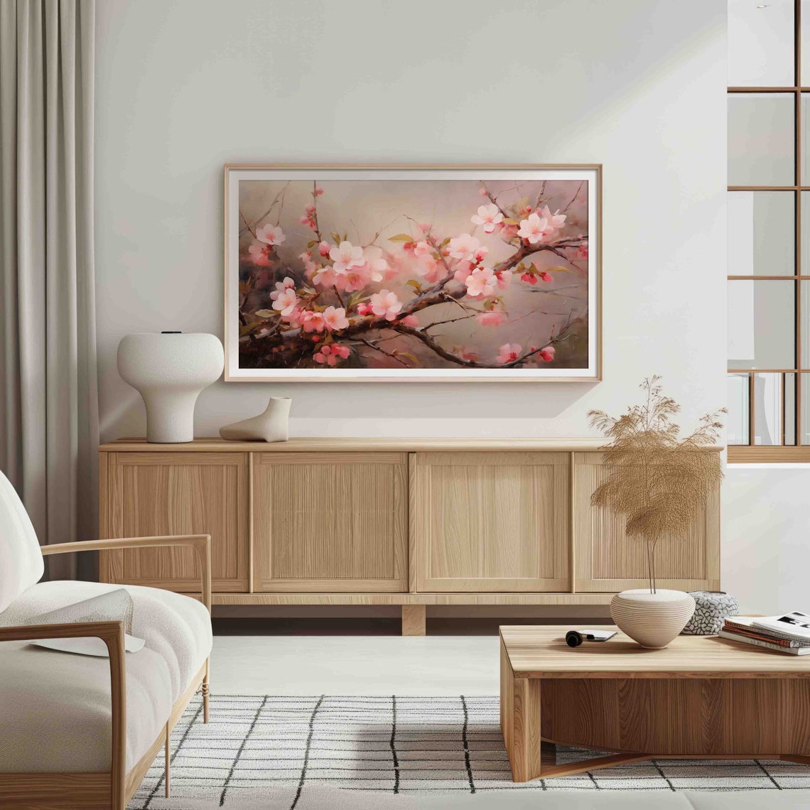 Pink Peach Blossom Spring Floral Branches Soft Painting Poster