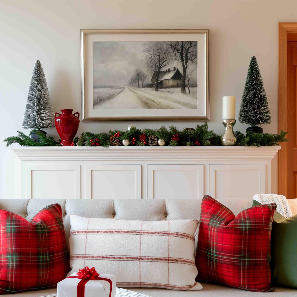 Quiet Moody Winter Country Road Farmhouse Snow Painting Poster - Image 4