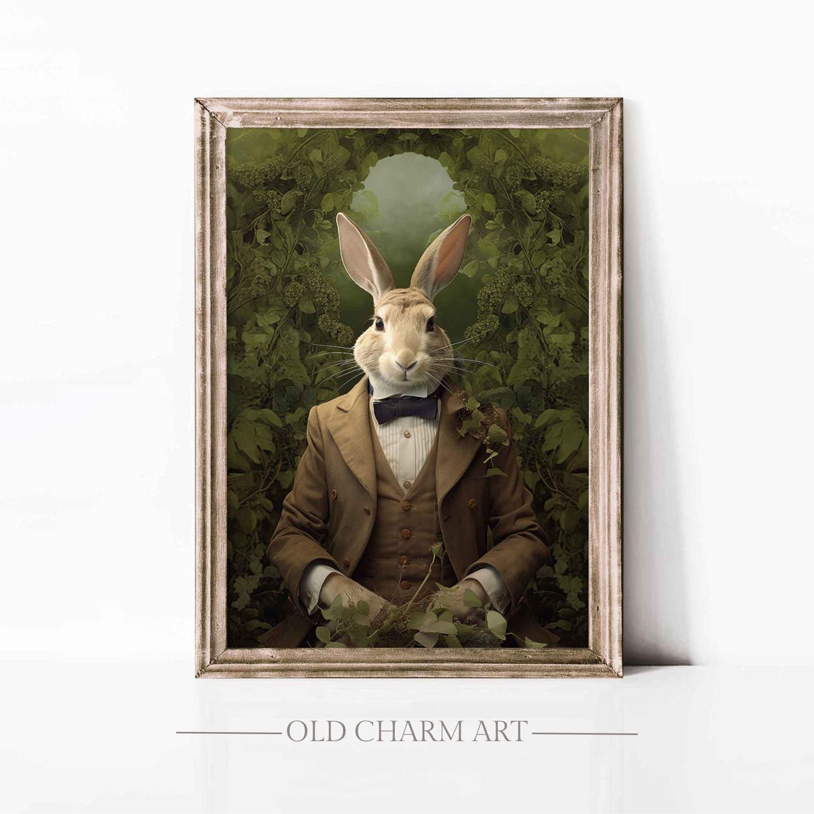 Vintage Gentleman Rabbit Bow Tie Suit Ivory Portrait Wall Art Poster