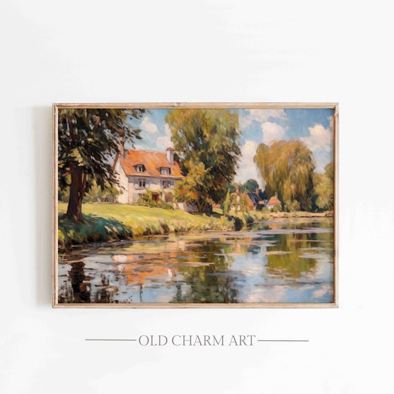 Summer Cottage Painting Impressionist Landscape Wall Art Country Art Poster Farmhouse Summer Print Wa71