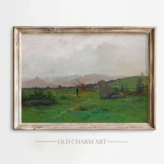 Vintage Art Print Rustic Landscape Oil Painting Mountain View Wall Art Country Landscape Vintage Art Wa227