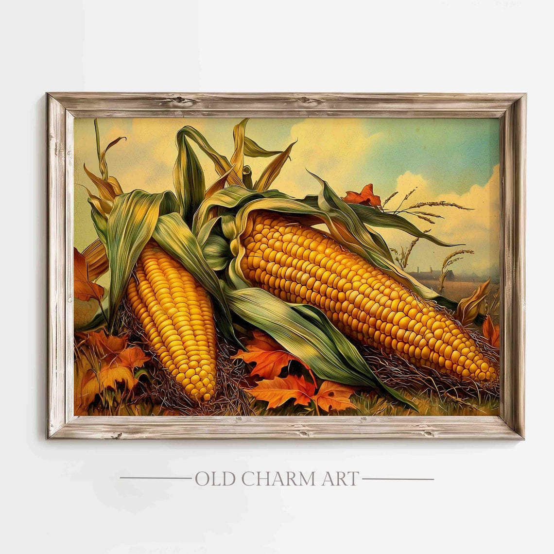 Golden Corn Harvest With Autumn Leaves And A Distant Barn Poster