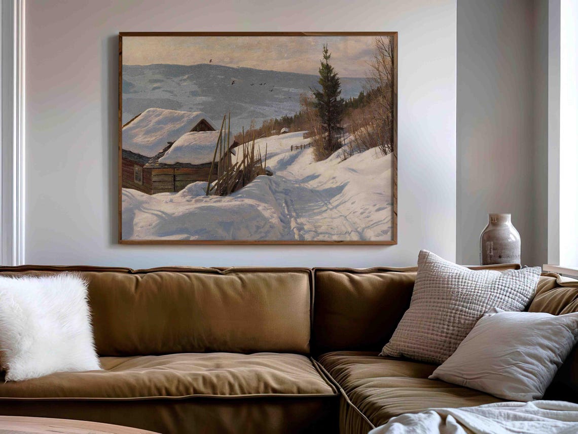 Winter Landscape Print Vintage Oil Painting Farmhouse Winter Wall Art Country Landscape Poster Wa147 - Image 4