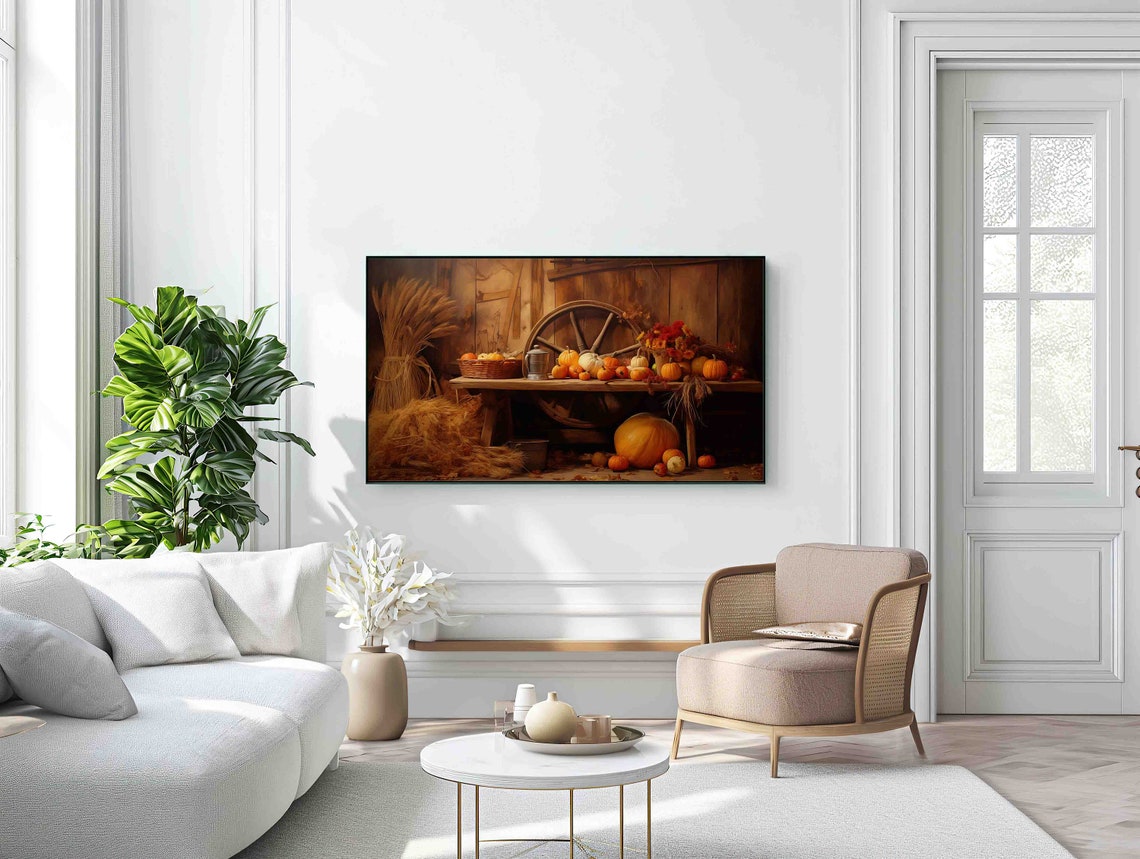 Warm Autumn Harvest Still Life in a Rustic Barn Interior Poster - Image 2