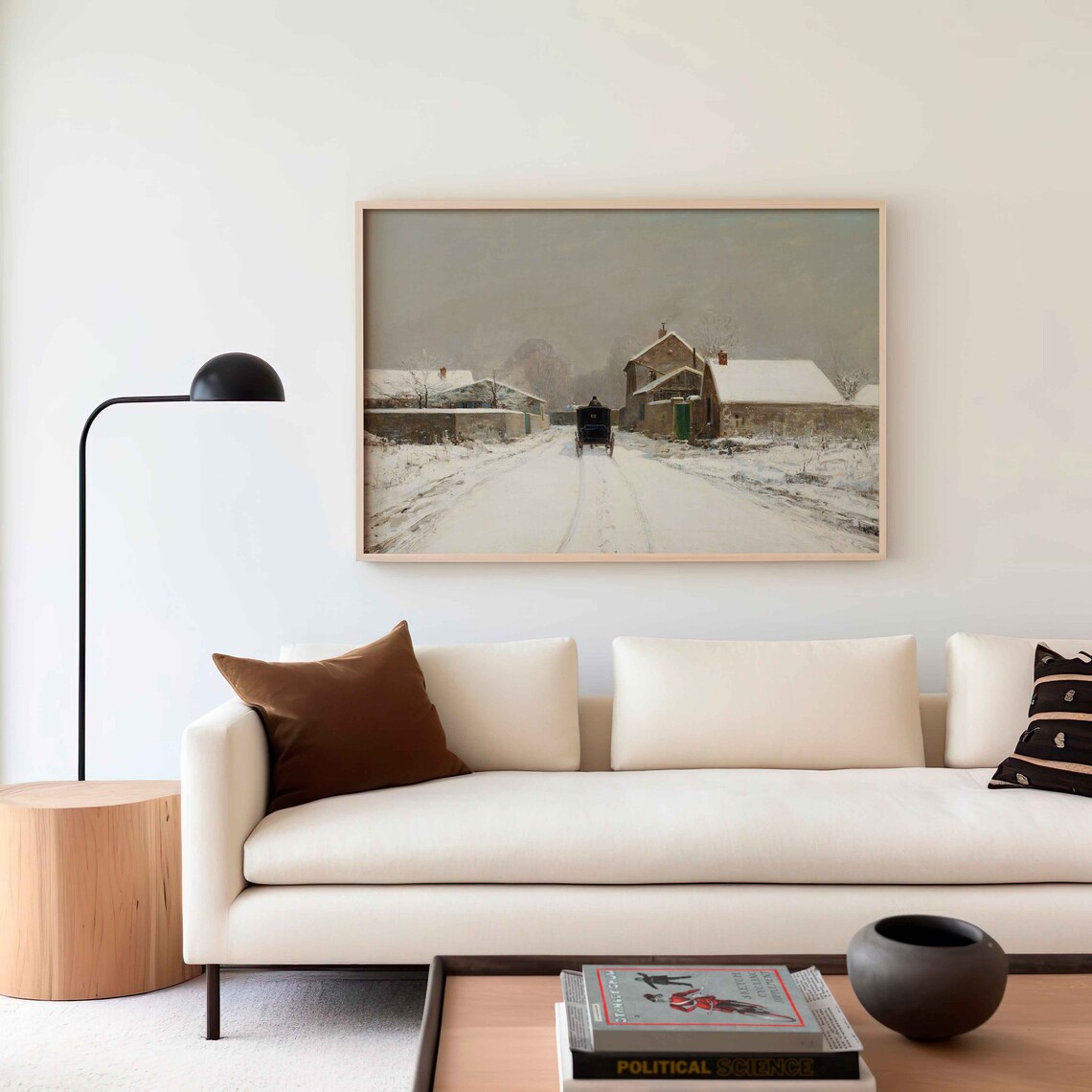 Vintage Winter Village Road Horse Carriage Snow Painting Poster - Image 4