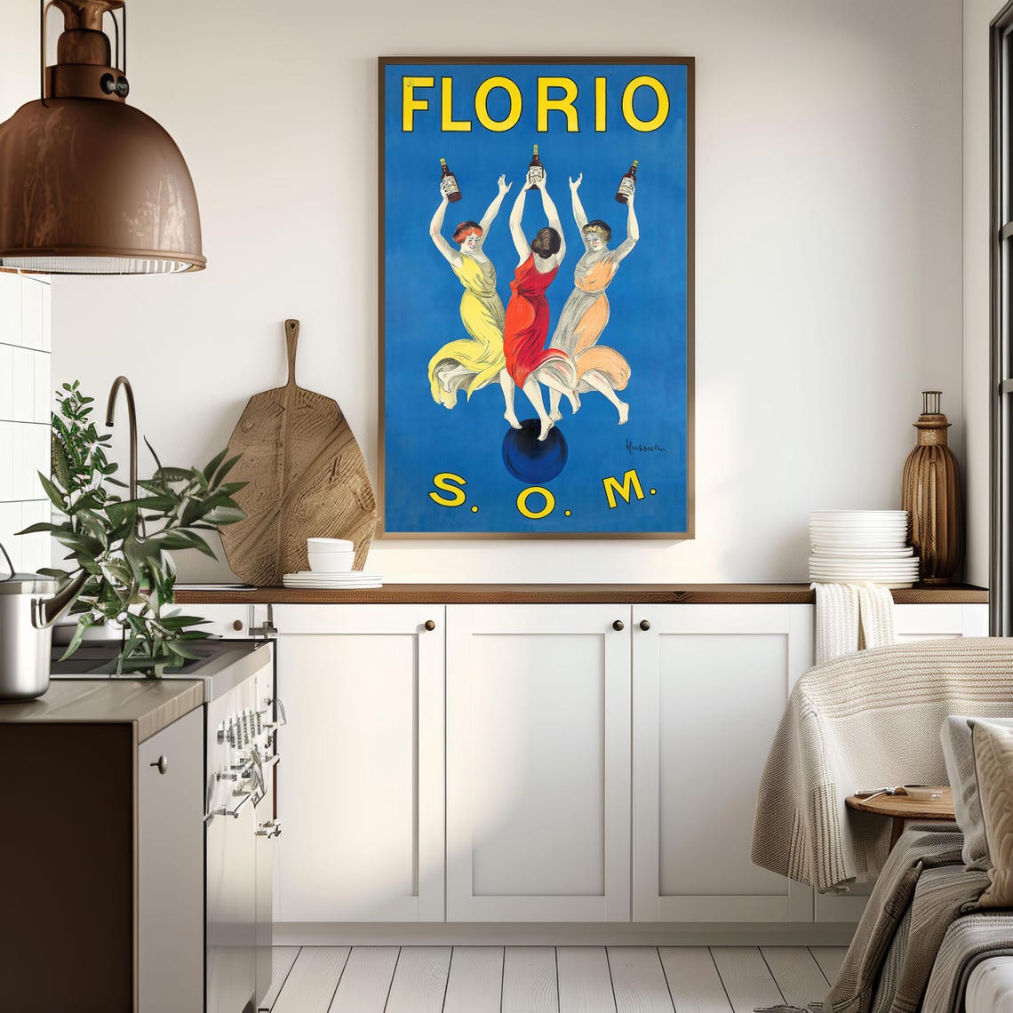 Vintage Florio Wine Dancing Women Blue Advertising Art Poster - Image 6