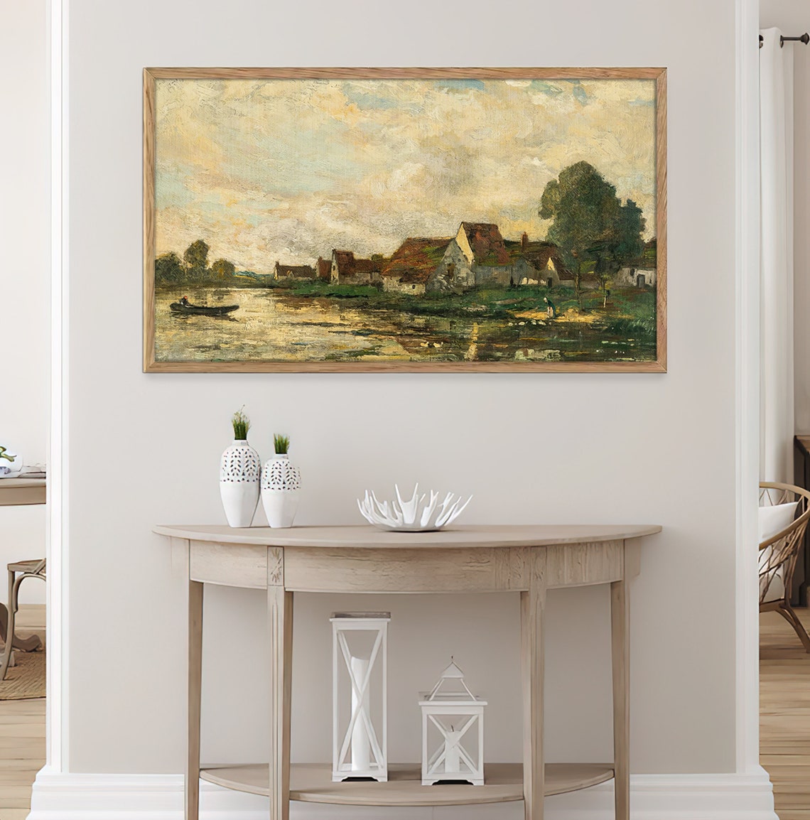 Frame Tv Art Evening At The Lake Antique Oil Painting Vintage Landscape Artwork - Image 2