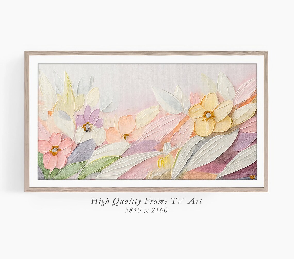 Elegant Pastel Blooms Yellow Pink Lavender Textured Floral Art Poster - Image 3