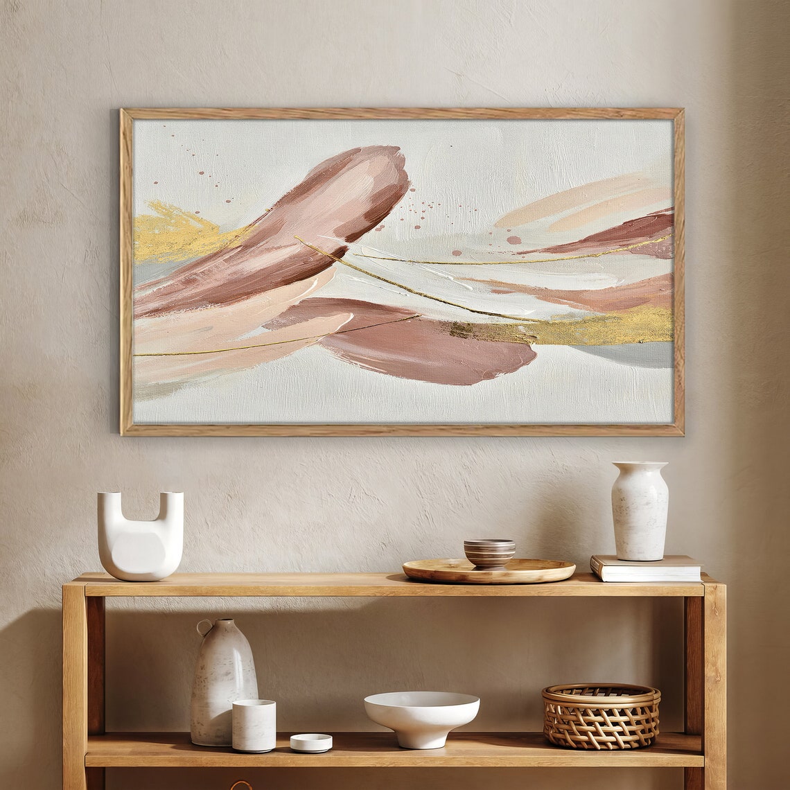 Minimalist Abstract Brushstroke Rose Beige Gold Earthy Art Poster - Image 4