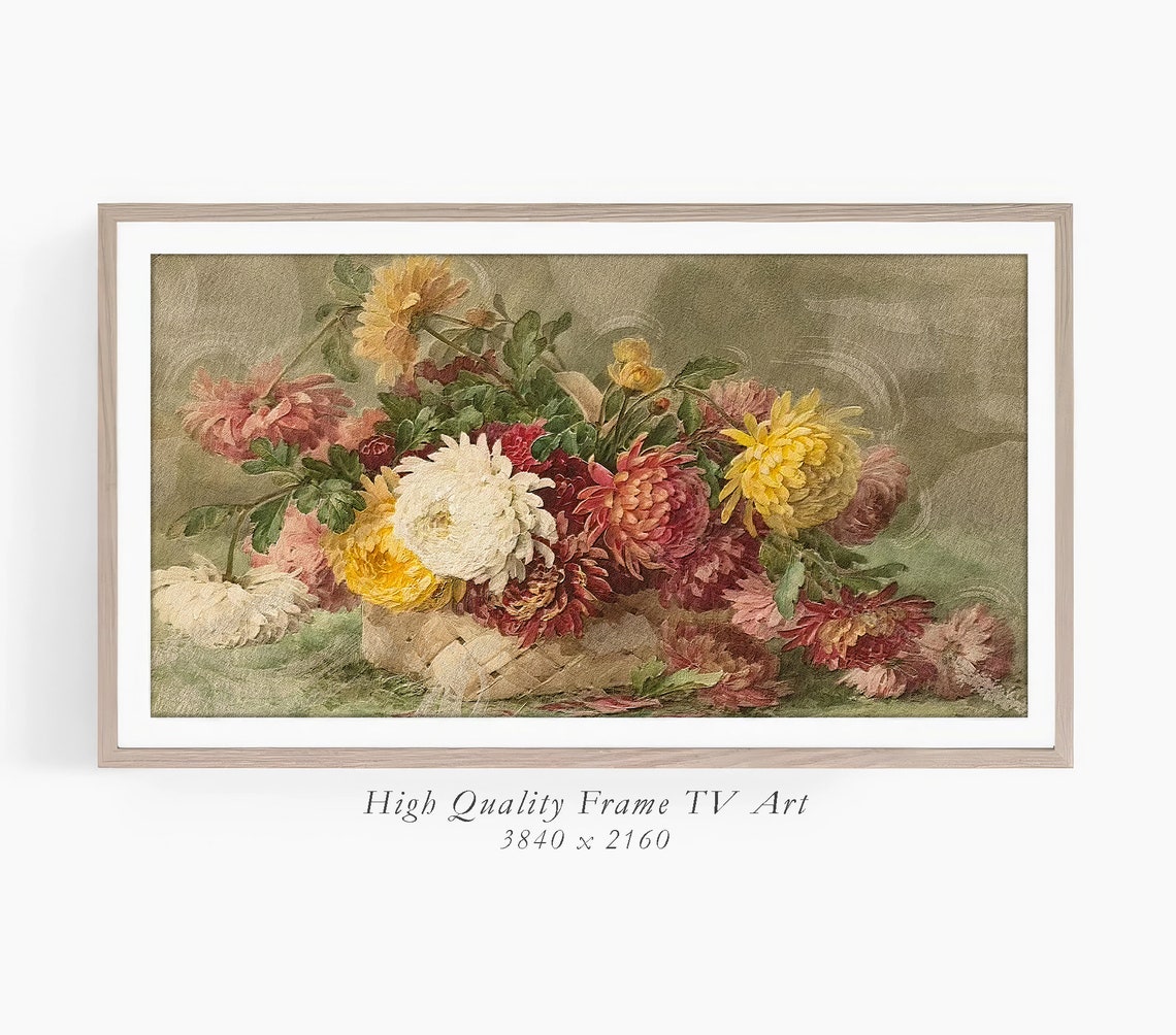 Vintage Chrysanthemum Bouquet Antique Still Life Muted Floral Print - Image 3