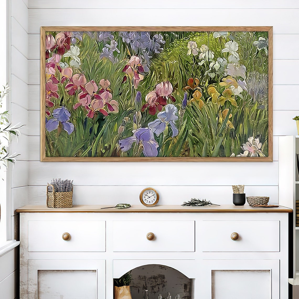 Colorful Iris Garden Purple Pink White Bloom Landscape Art Poster - Image 2