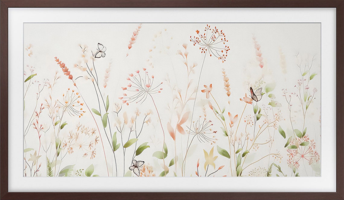Beige Wildflower Meadow Butterflies Minimal Spring Art Print - Image 3