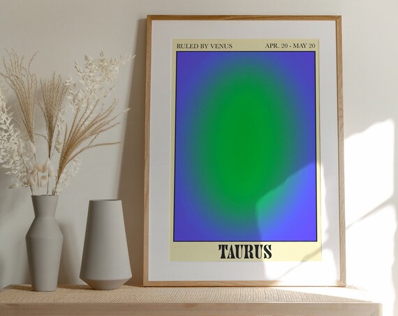 Taurus Zodiac Aura Poster Ruled by Venus in Green and Blue Tones