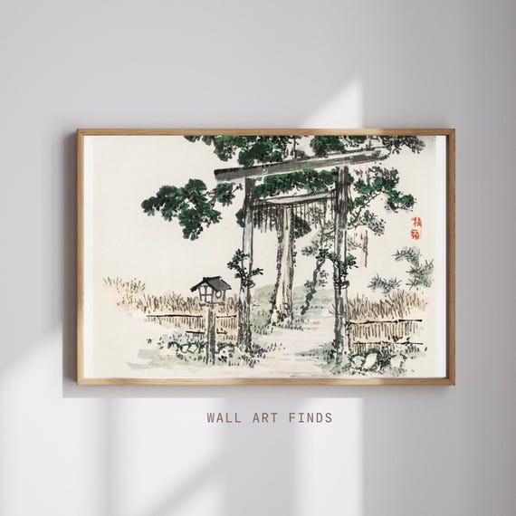 Kno Bairei Torii Gate Print Japanese Sumie Shrine Path Traditional Spiritual Landscape Art Vintage Zen Decor