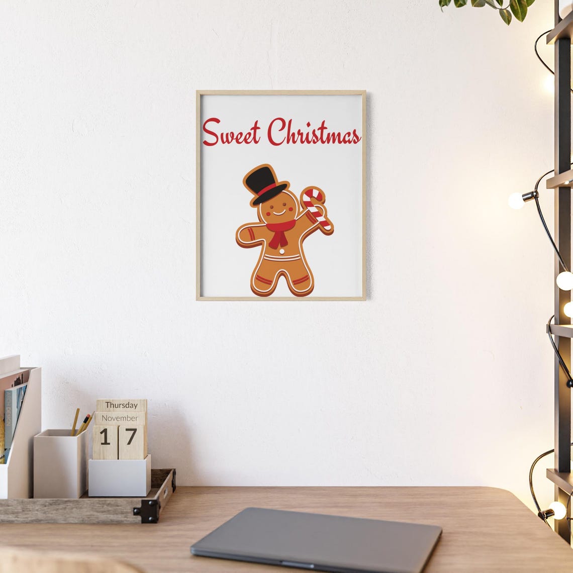 Sweet Christmas Cute Gingerbread Man Candy Cane Holiday Poster - Image 2
