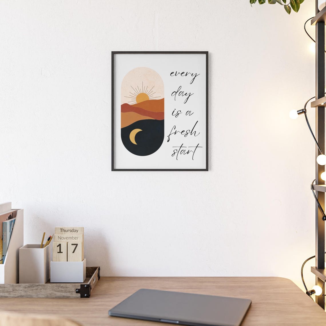 Every Day Is A Fresh Start Boho Sun Moon Calm Daily Quote Poster - Image 2