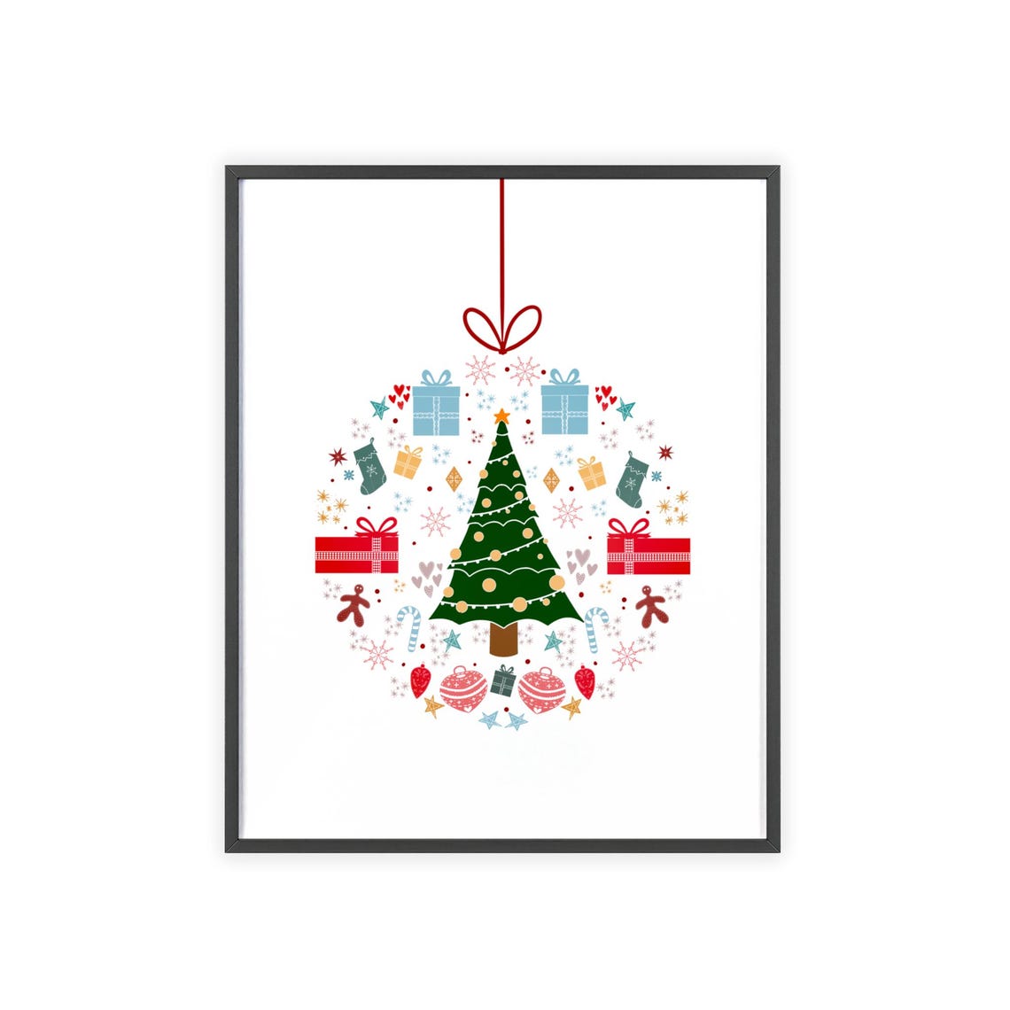 Christmas Tree Bauble Made Of Tiny Holiday Icons Whimsical Poster - Image 2