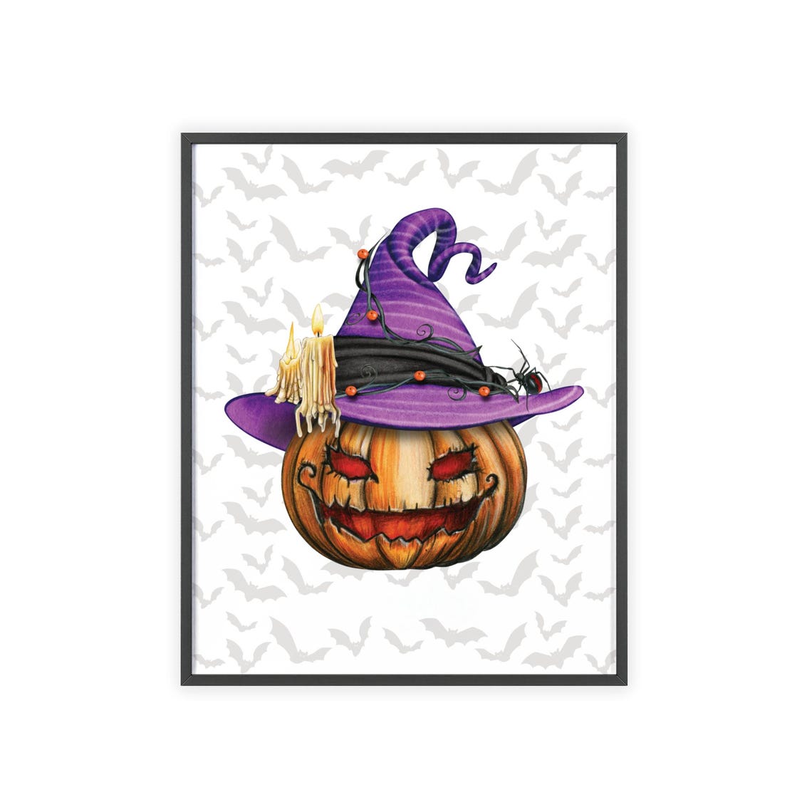 Jack O Lantern Pumpkin Purple Witch Hat Watercolor Halloween Poster - Image 3
